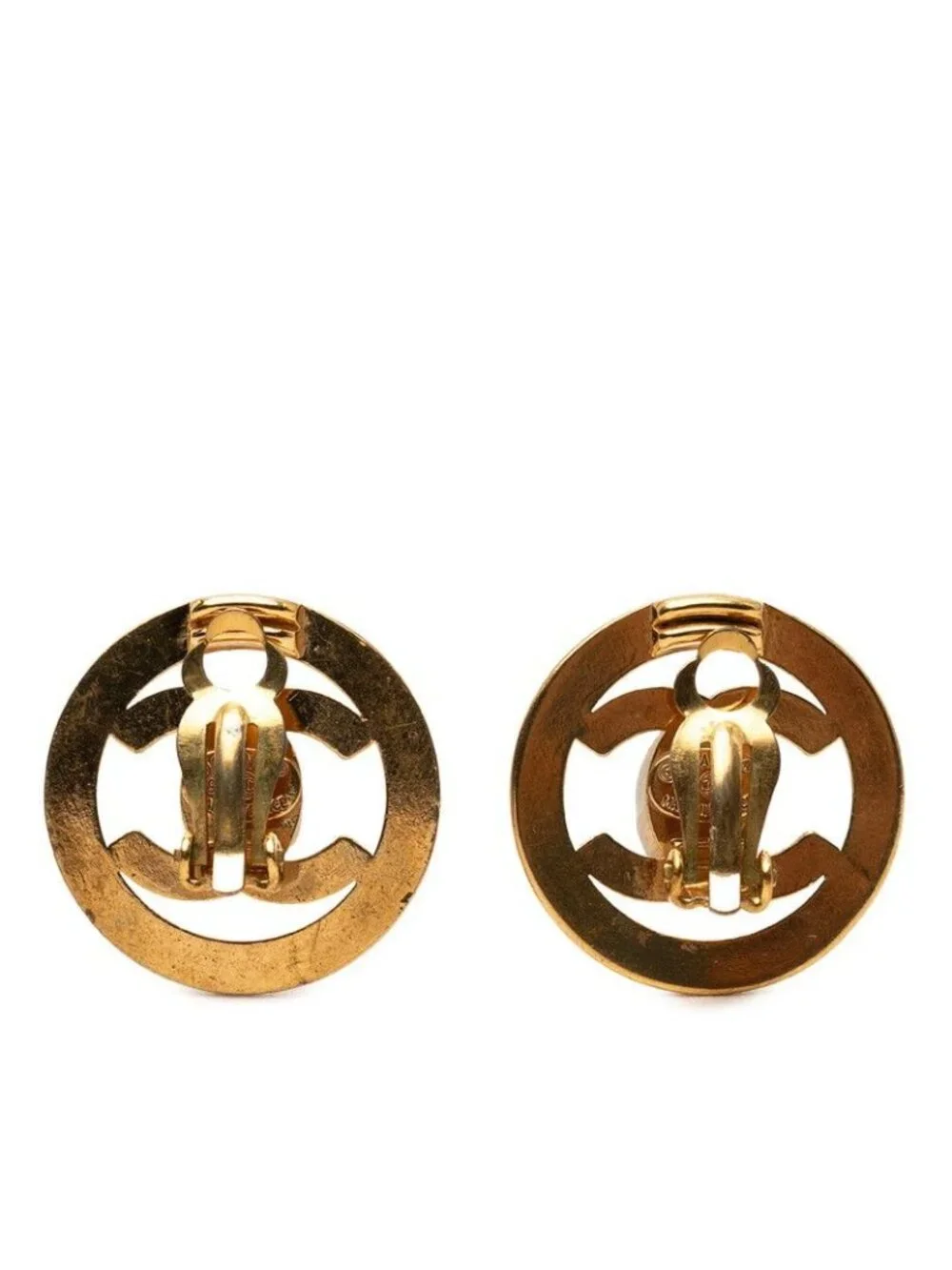 Chanel CC Logo Vintage Round Earrings 97 Gold Plated